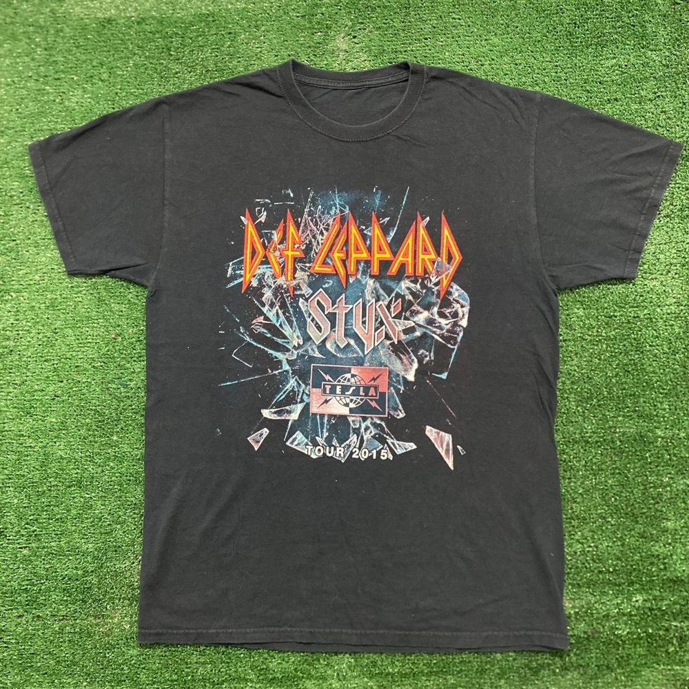 Def Leppard Styx Tesla Tour T-Shirt Rock Heavy Metal Band Grunge Punk Black M